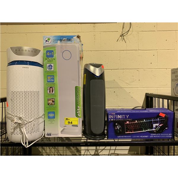 ASSORTED ITEMS INCLUDING; GERM GUARDIAN AIR PURIFIER, HOMEDICS AIR PURIFIER, HYPE INFINITY 4-IN-1