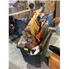 Image 2 : BIN OF ASSORTED COLLECTABLE ITEMS; VINTAGE SLED, WOOD GOLF CLUBS, FRAMED MIRRORS AND MORE (BIN NOT