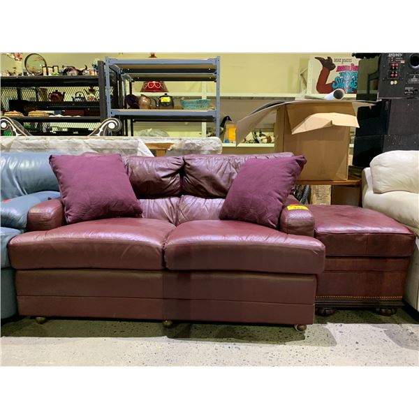 BURGUNDY LEATHER SOFA WITH OTTOMAN (SLIGHTLY DIFFERENT)