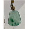 Image 2 : MOTTLED ICY JADEITE 'HEAVEN PALACE' PLAQUE PENDANT WITH WHITE JADE NECKLACE