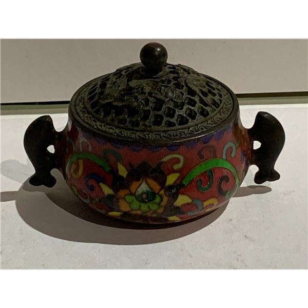 OPENWORK CLOISONNE BODHI BLOSSOM INCENSE BURNER