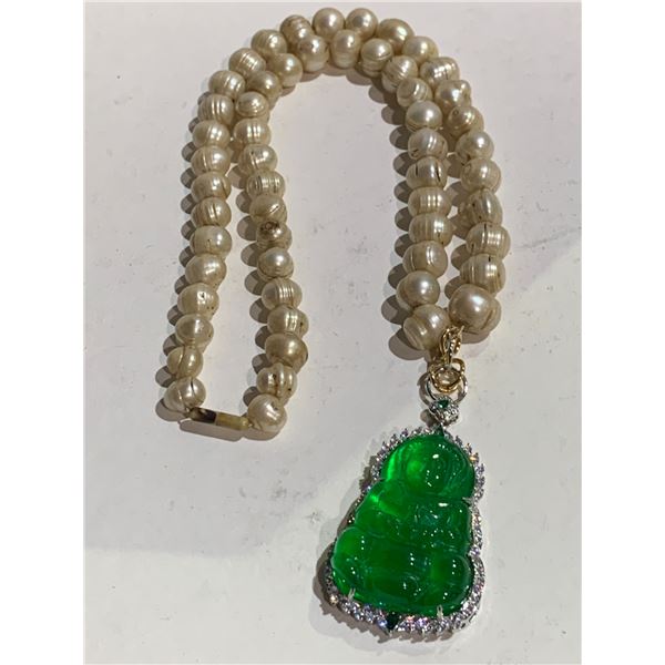 BURMESE SPINACH GREEN JADEITE BUDDHA PENDANT