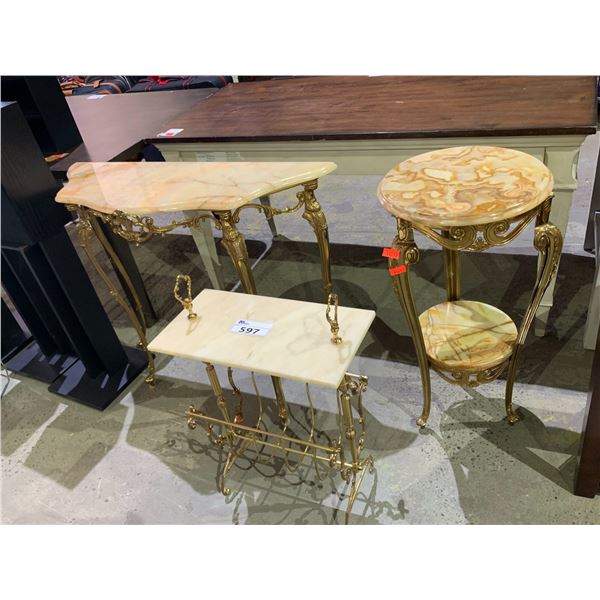 3 MARBLE TOP AND BRASS TABLES