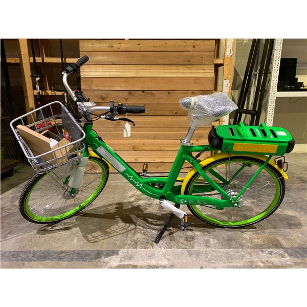 GREEN & YELLOW E-BIKE WITH BATTERY, KEY & CHARGER