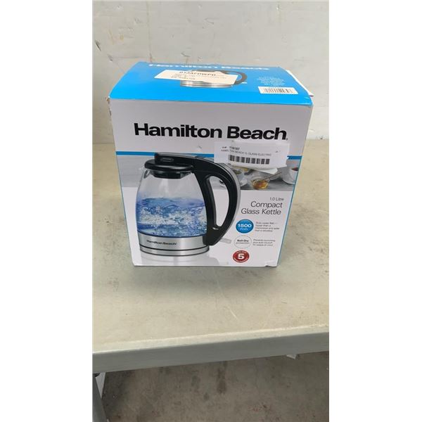 HAMILTON BEACH 1L GLASS ELECTRIC KETTLE - TESTED WORKING - RETAIL $49