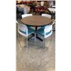 Image 1 : ROUND DINING TABLE WITH 4 GREY/WHITE STACKING CHAIRS