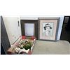 Image 1 : FRAMED SIGNED PORTRAIT WITH WOOD FRAME AND TRAY OF BEETHOVEN BUST , TEAPOT AND MORE