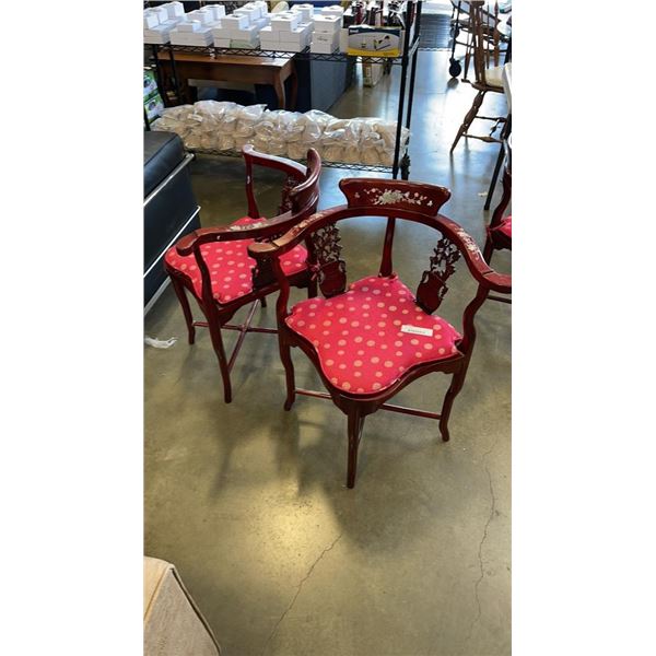 PAIR OF ROSEWOOD AND WHITE MARBLE INLAY CORNER CHAIRS RETAIL $2800