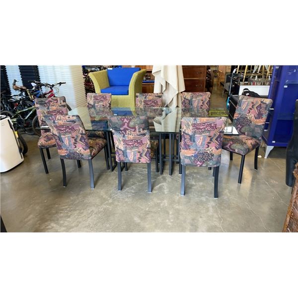 LARGE GLASS TOP DINING TABLE 89  X 42  AND 8 CHAIRS