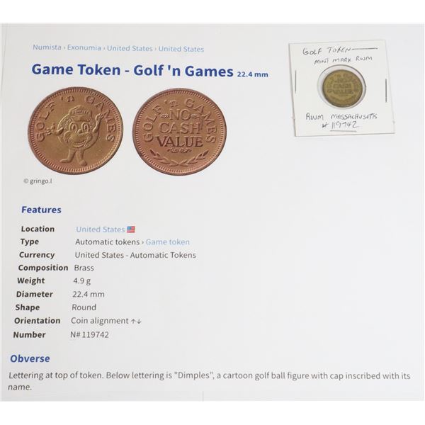 GAME TOKEN - GOLF AND GAMES