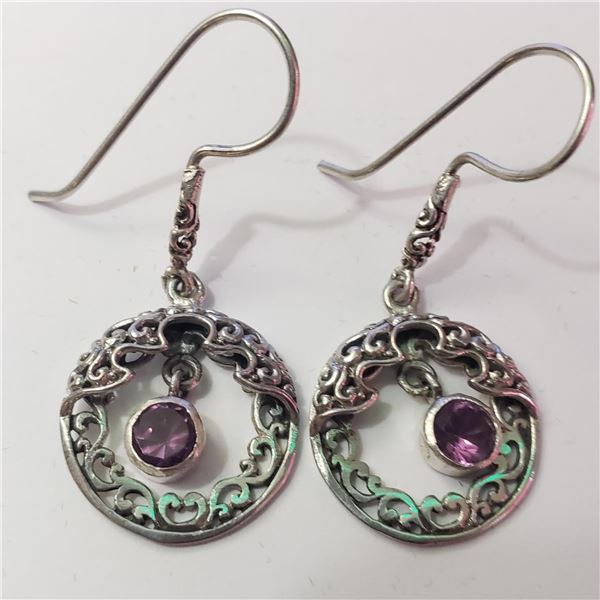 SILVER AMETHYST  EARRINGS(~WEIGHT 5.07G)