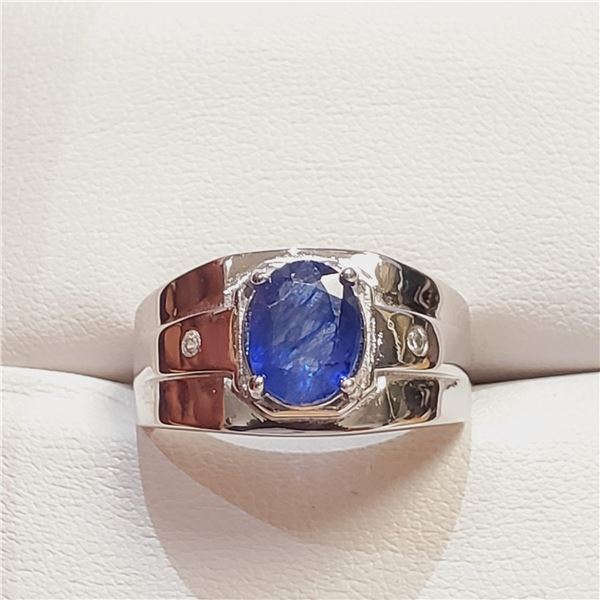 SILVER RHODIUM PLATED SAPPHIRE(4.15CT) MEN'S