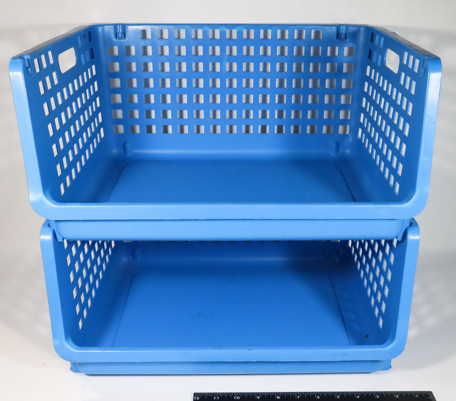 TWO BLUE STACKING STORAGE CONTAINERS