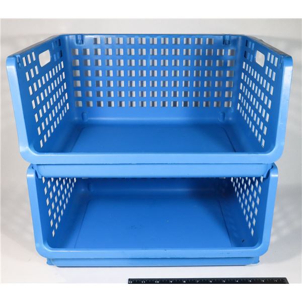 TWO BLUE STACKING STORAGE CONTAINERS