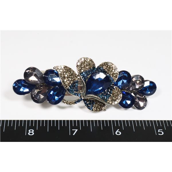 NEW BLUE RHINESTONE FLOWER FRENCH CLIP HAIR CLIP