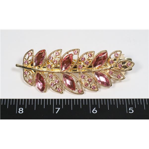 NEW PINK RHINESTONE LEAF FRENCH CLIP