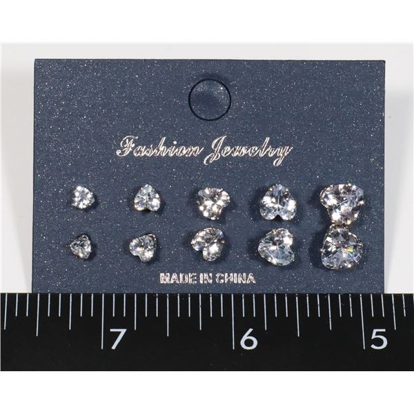 NEW 5PC HEART SHAPED STUD EARRINGS