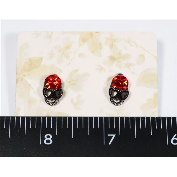 NEW RHINESTONE BLACK SKULL STUD EARRINGS