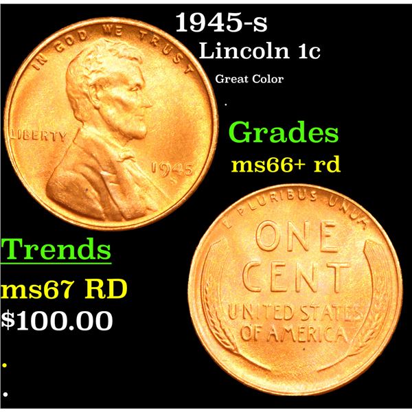 1945-s Lincoln Cent 1c Grades GEM++ RD