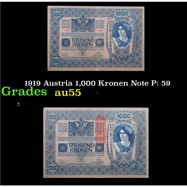 1919 Austria 1,000 Kronen Note P: 59 Grades Choice AU