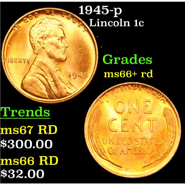 1945-p Lincoln Cent 1c Grades GEM++ RD