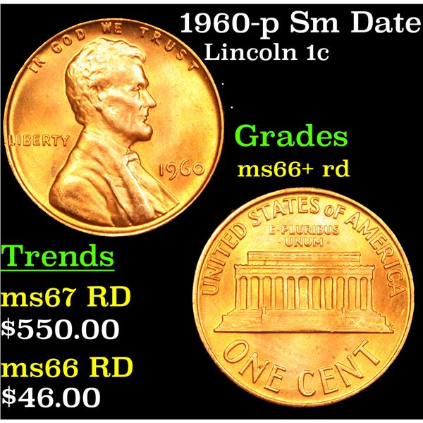1960-p Sm Date Lincoln Cent 1c Grades GEM++ RD