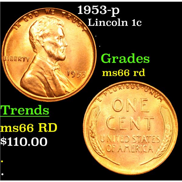 1953-p Lincoln Cent 1c Grades GEM+ Unc RD