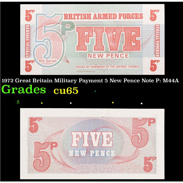 1972 Great Britain Military Payment 5 New Pence Note P: M44A Grades Gem CU