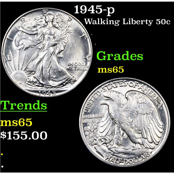 1945-p Walking Liberty Half Dollar 50c Grades GEM Unc