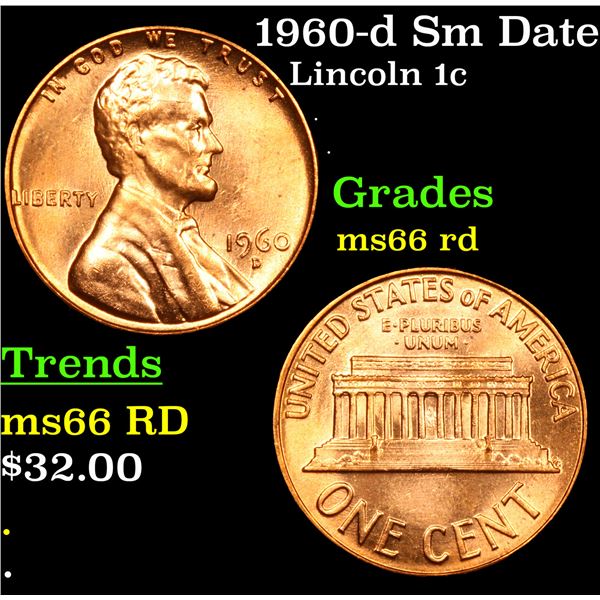1960-d Sm Date Lincoln Cent 1c Grades GEM+ Unc RD