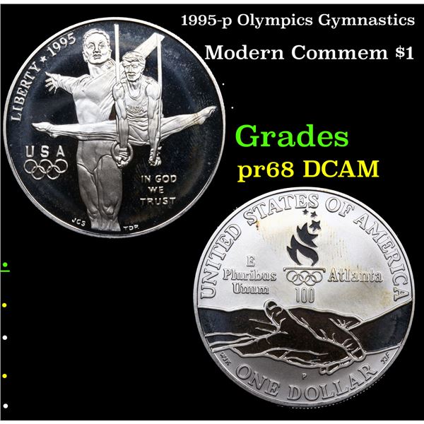 Proof 1995-p Olympics Gymnastics Modern Commem Dollar $1 Grades GEM++ Proof Deep Cameo