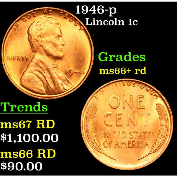 1946-p Lincoln Cent 1c Grades GEM++ RD