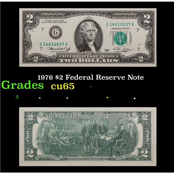 1976 $2 Federal Reserve Note  Grades Gem CU