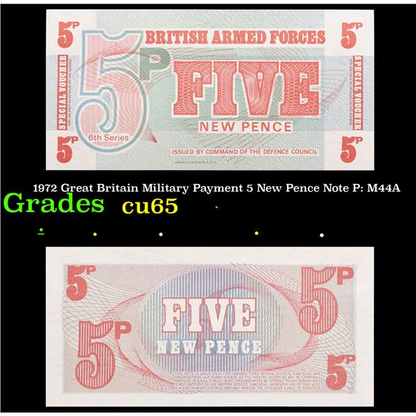 1972 Great Britain Military Payment 5 New Pence Note P: M44A Grades Gem CU