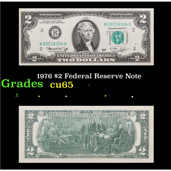 1976 $2 Federal Reserve Note  Grades Gem CU