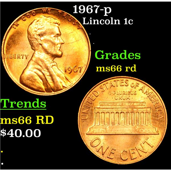 1967-p Lincoln Cent 1c Grades GEM+ Unc RD