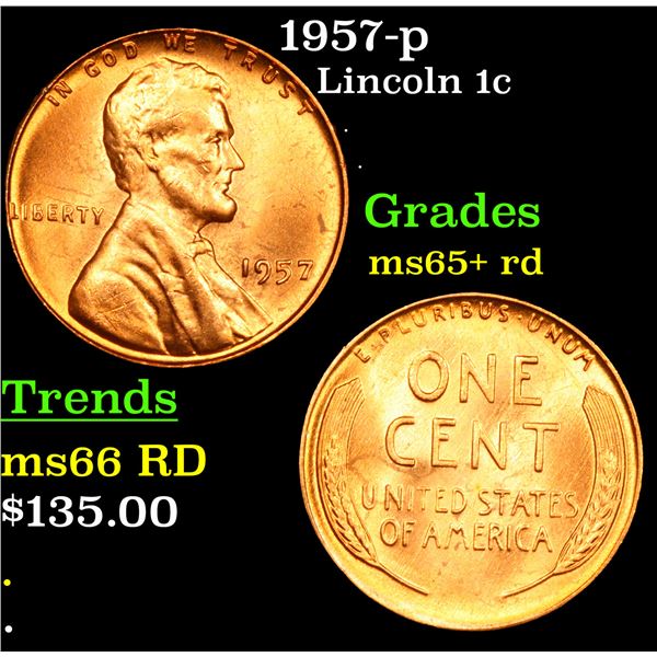 1957-p Lincoln Cent 1c Grades Gem+ Unc RD