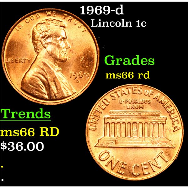 1969-d Lincoln Cent 1c Grades GEM+ Unc RD