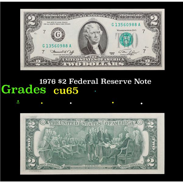 1976 $2 Federal Reserve Note  Grades Gem CU