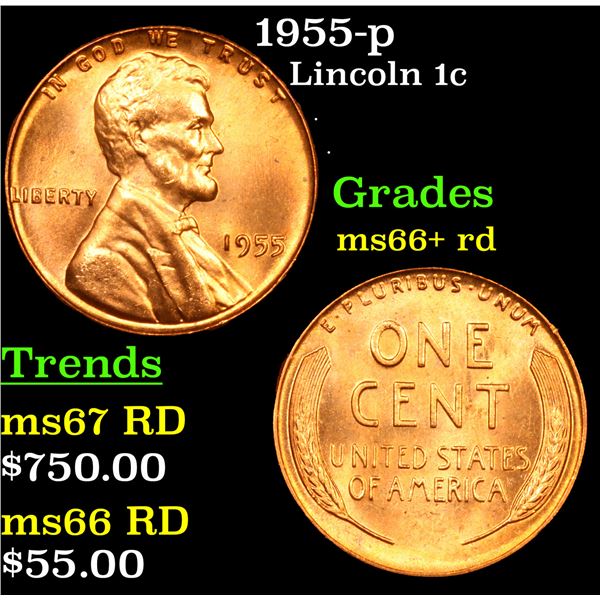 1955-p Lincoln Cent 1c Grades GEM++ RD