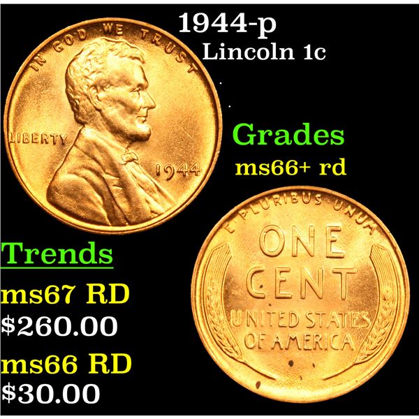 1944-p Lincoln Cent 1c Grades GEM++ RD