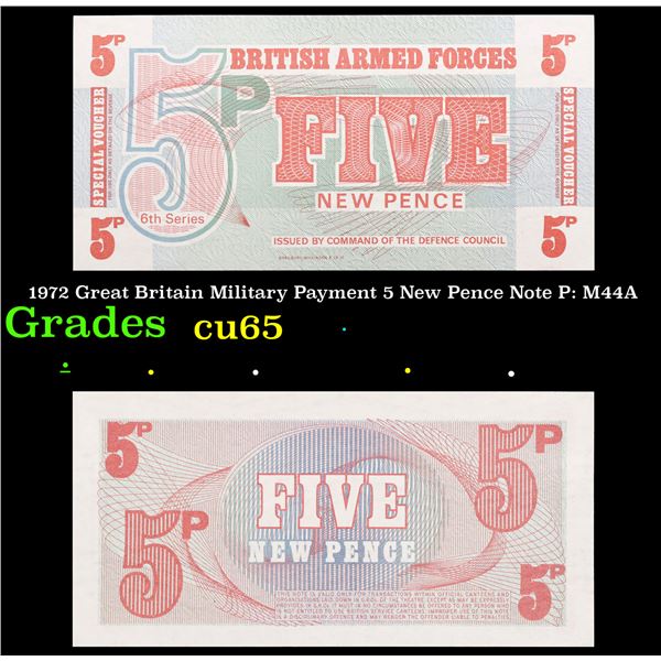 1972 Great Britain Military Payment 5 New Pence Note P: M44A Grades Gem CU
