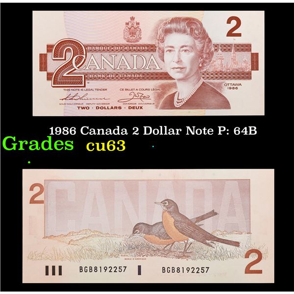 1986 Canada 2 Dollar Note P: 64B Grades Select CU