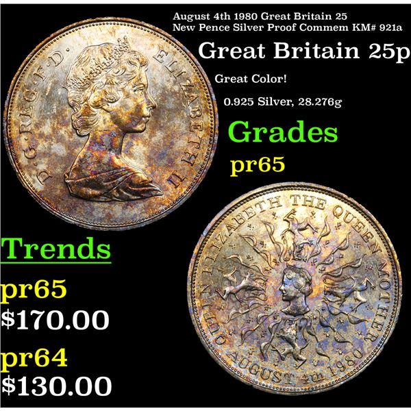 Proof August 4th 1980 Great Britain 25 New Pence Silver Proof Commem KM# 921a Grades GEM Proof