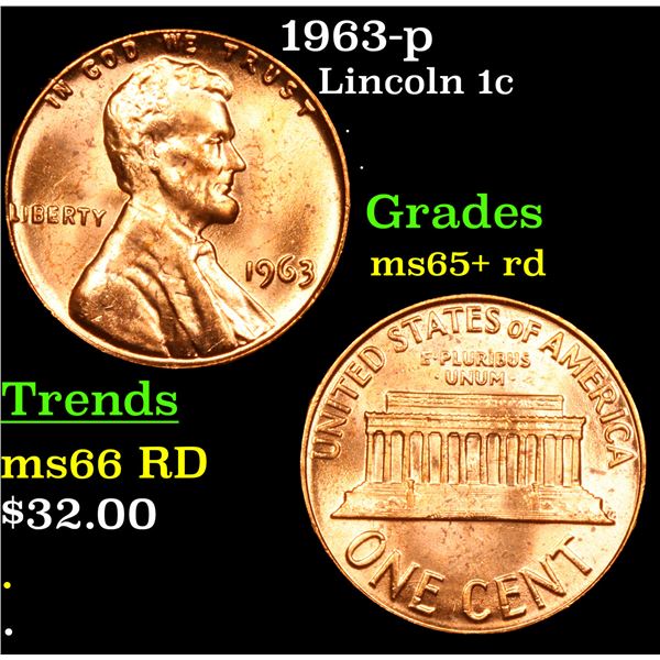 1963-p Lincoln Cent 1c Grades Gem+ Unc RD