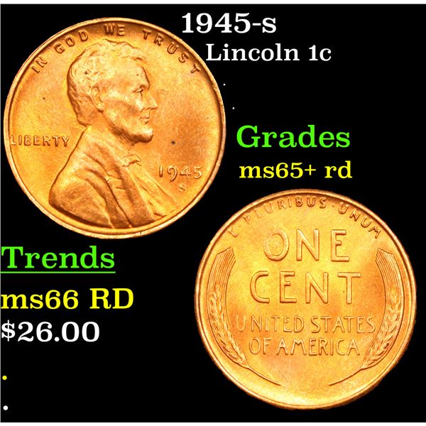 1945-s Lincoln Cent 1c Grades Gem+ Unc RD