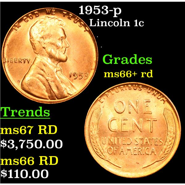 1953-p Lincoln Cent 1c Grades GEM++ RD
