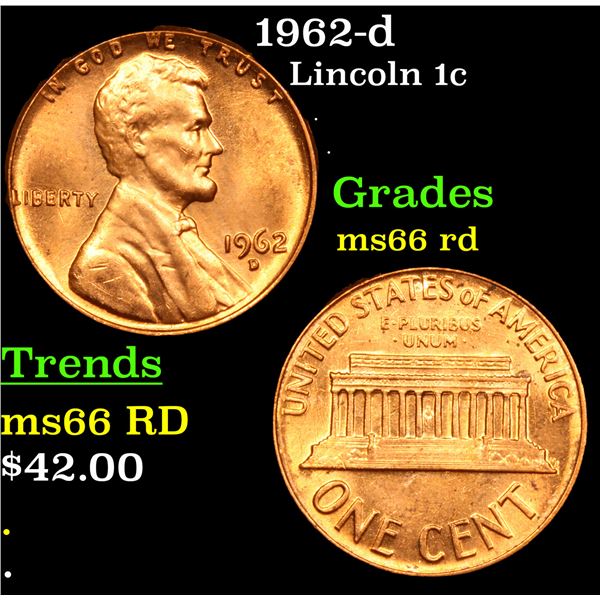 1962-d Lincoln Cent 1c Grades GEM+ Unc RD