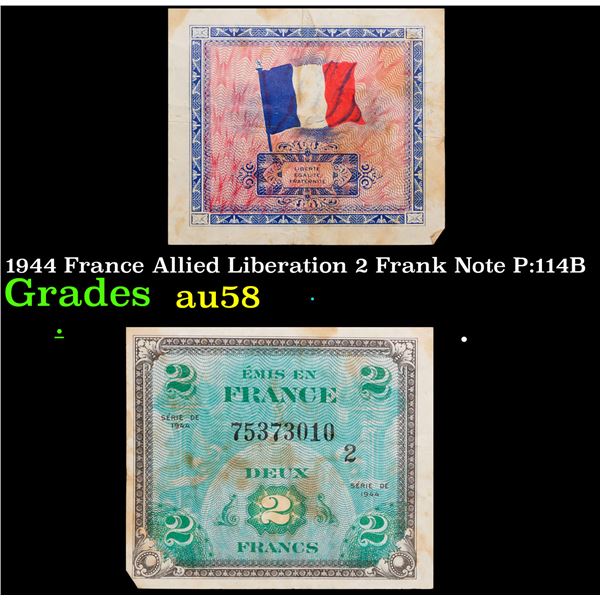 1944 France Allied Liberation 2 Frank Note P:114B Grades Choice AU/BU Slider