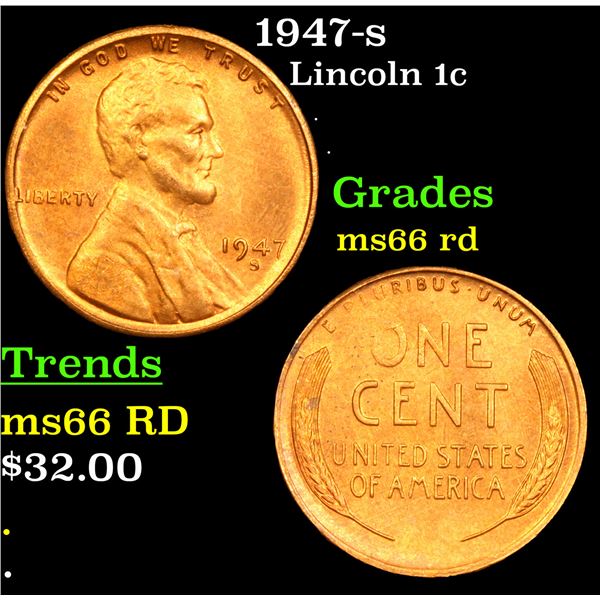 1947-s Lincoln Cent 1c Grades GEM+ Unc RD